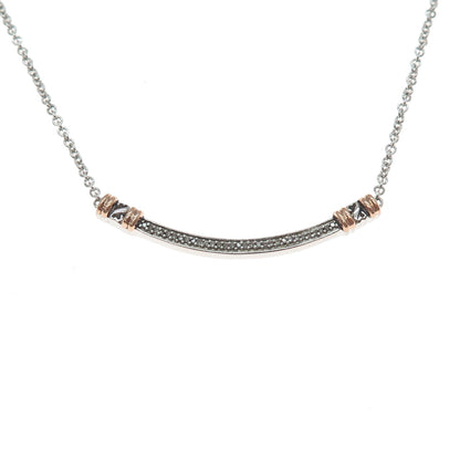 JANE SEYMOUR 10K Gold Sterling Silver Real Diamond Open Heart Bar Necklace 16"