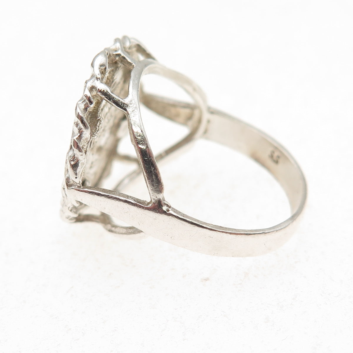 925 Sterling Silver Vintage Guardian Angel Coin Oxidized Ring Size 5.5