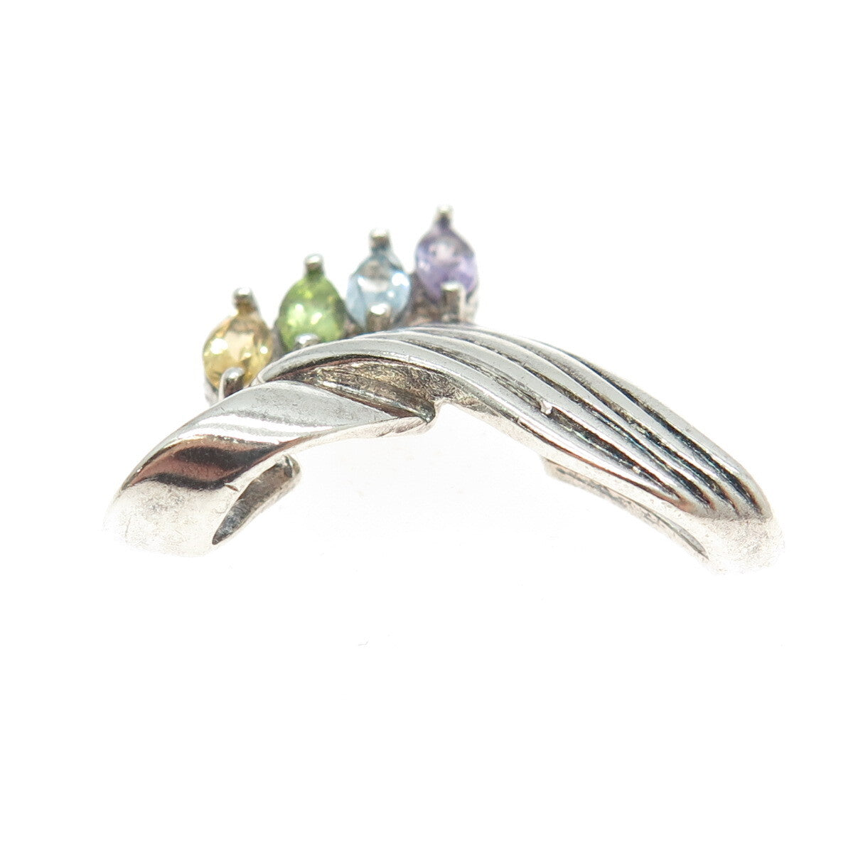 925 Sterling Silver Vintage Real Blue Topaz Amethyst Peridot & Citrine Pendant