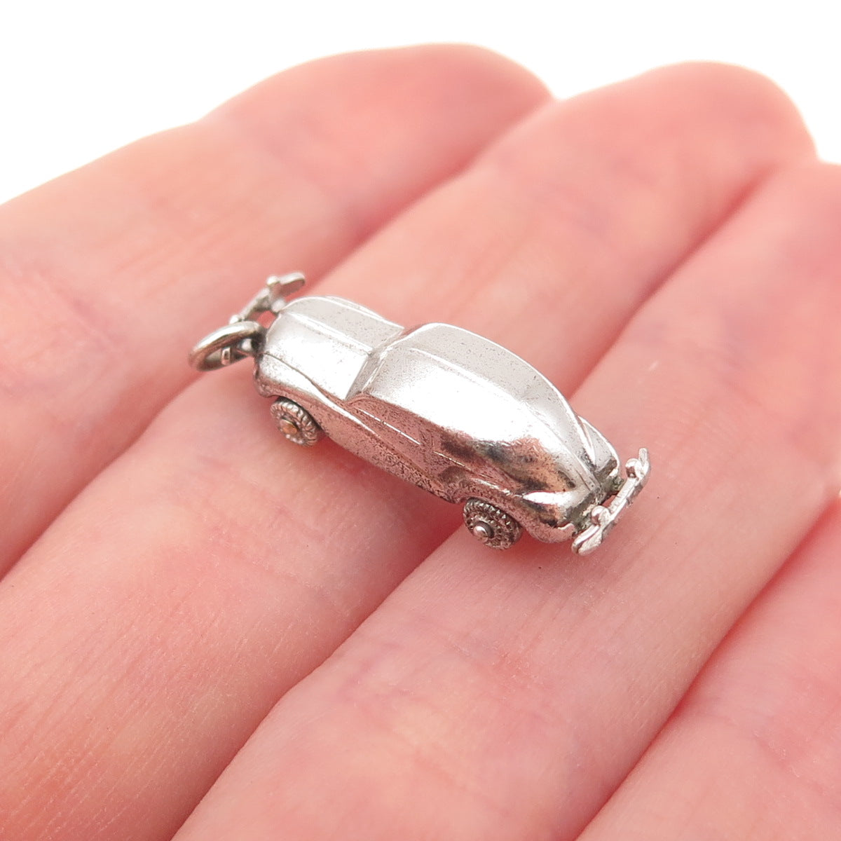 925 Sterling Silver Vintage Retro Car Movable Oxidized 3D Charm Pendant