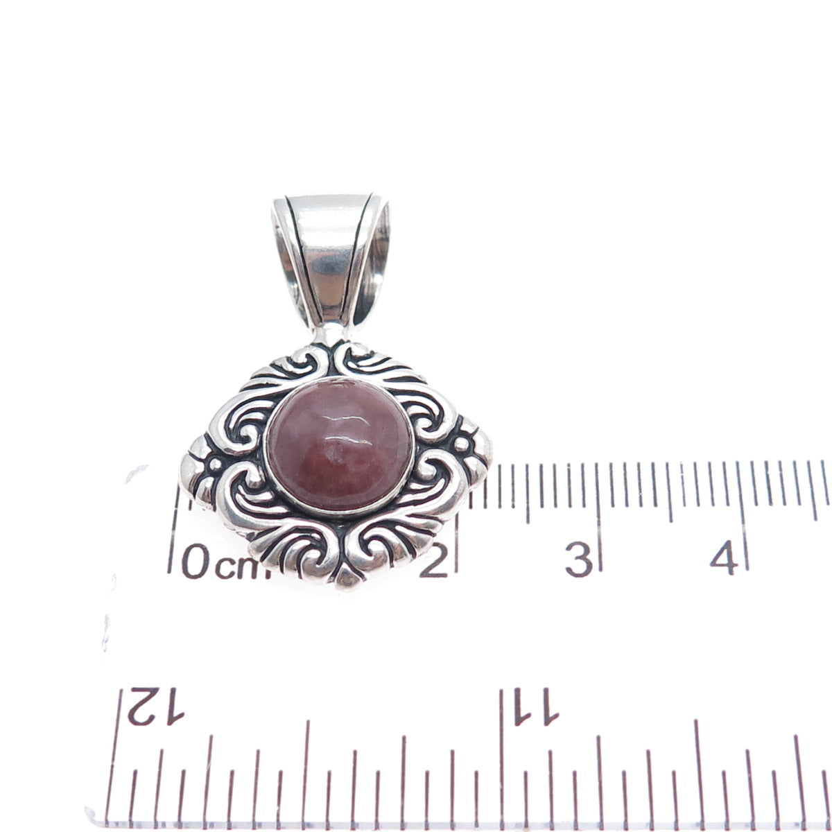 CAROLYN POLLACK Sterling Silver Vintage Real Rhodochrosite Floral Charm Pendant