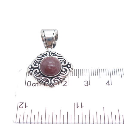 CAROLYN POLLACK Sterling Silver Vintage Real Rhodochrosite Floral Charm Pendant