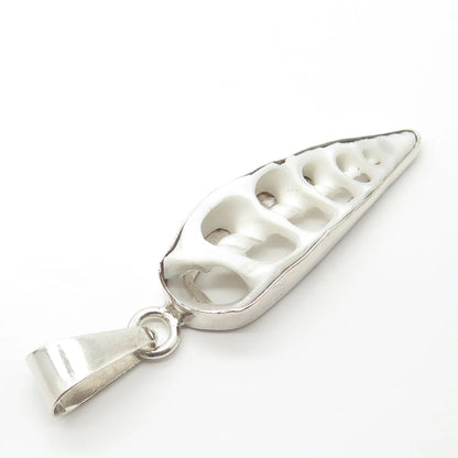 925 Sterling Silver Vintage White Ceramic Amulet Pendant