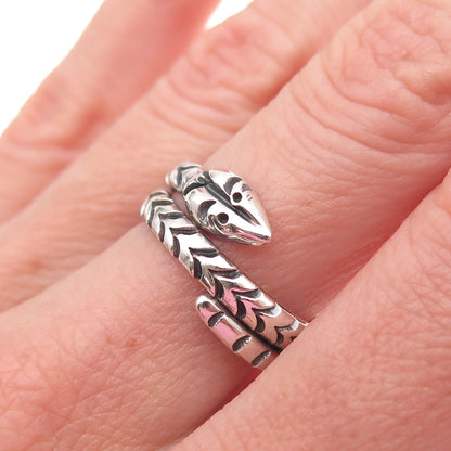 925 Sterling Silver Vintage Mexico Snake Wrap Adjustable Oxidized Ring Size 7