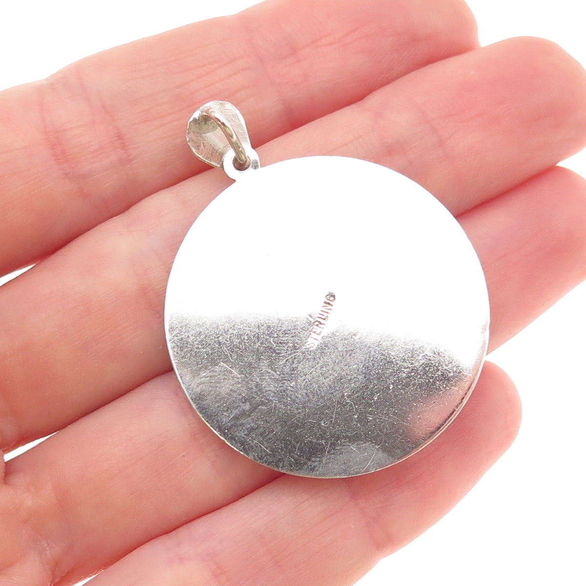 925 Sterling Silver Vintage Real Carnelian Modernist Disc Charm Pendant