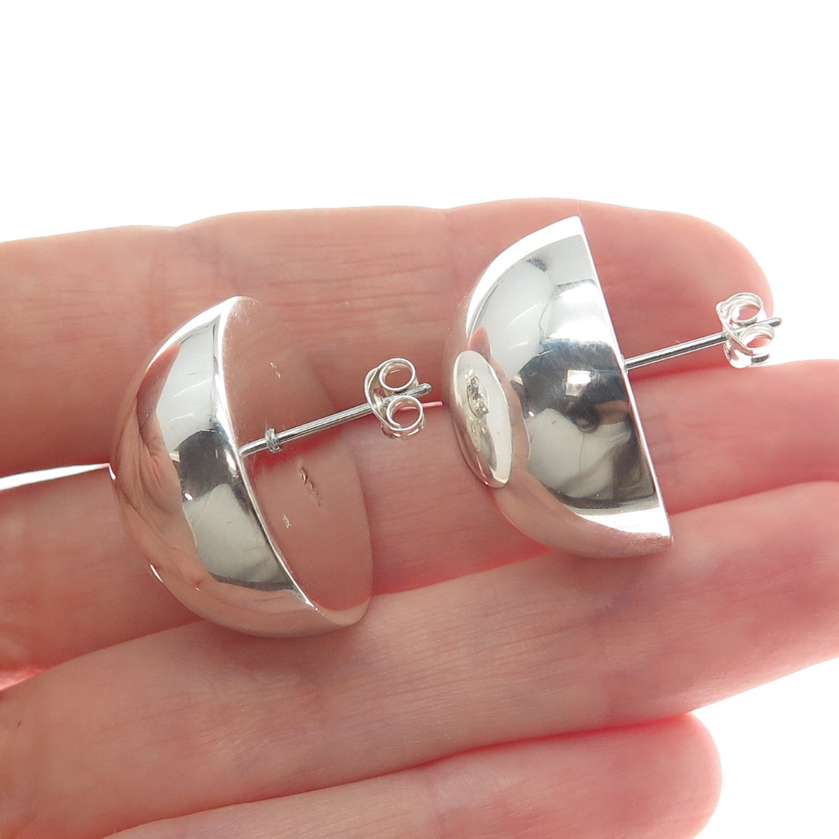 925 Sterling Silver Vintage Half Ball Modernist Earrings