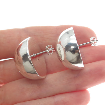 925 Sterling Silver Vintage Half Ball Modernist Earrings