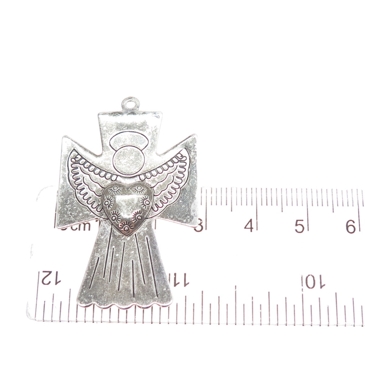 CAROLYN POLLACK 925 Sterling Silver Vintage Heart Angel Cross Oxidized Pendant