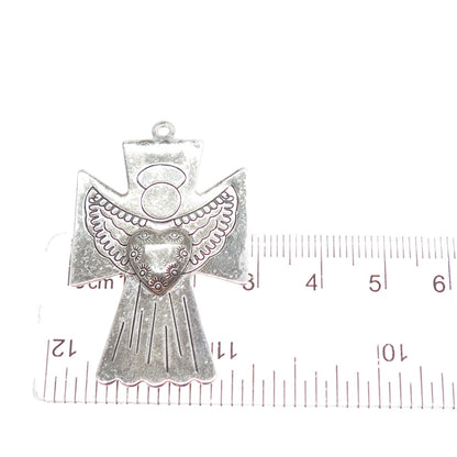 CAROLYN POLLACK 925 Sterling Silver Vintage Heart Angel Cross Oxidized Pendant