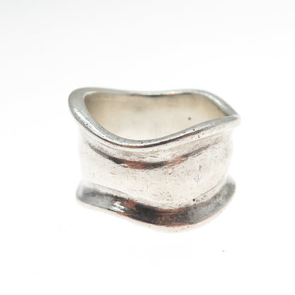925 Sterling Silver Vintage Modernist Wavy Band Ring Size 6.75