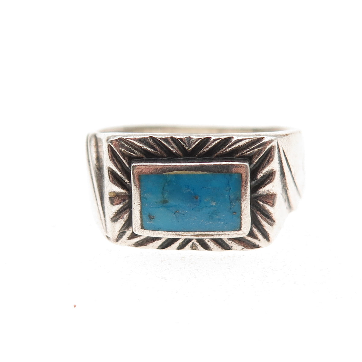 925 Sterling Silver Vintage Southwestern Turquoise Tribal Ring Size 8.5
