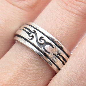 925 Sterling Silver Vintage Tribal Band Ring Size 9.5