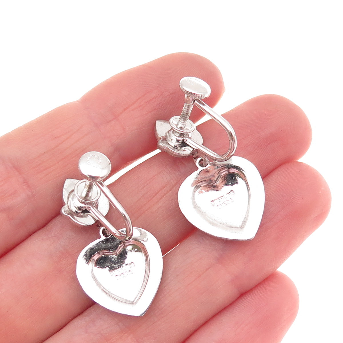 Theda 925 Sterling Silver Antique Art Deco Real Marcasite Heart Dangle Earrings