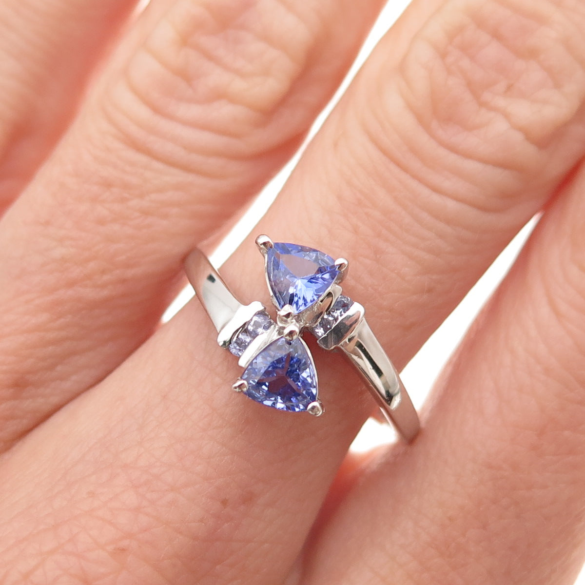 Chuck Clemency 925 Sterling Silver Real Tanzanite & White Topaz Ring Size 8