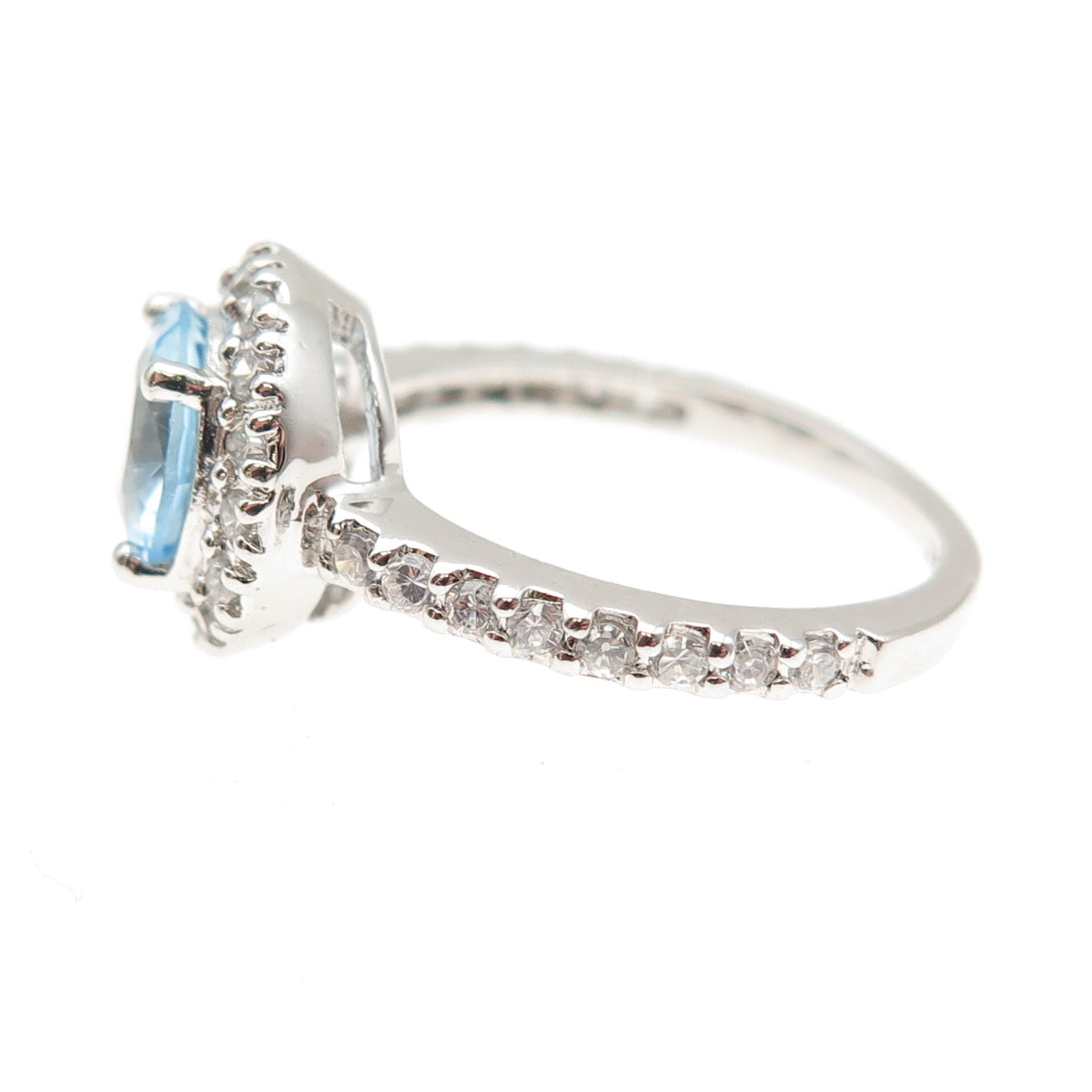 925 Sterling Silver Round-Cut Blue & White C Z Ring Size 8