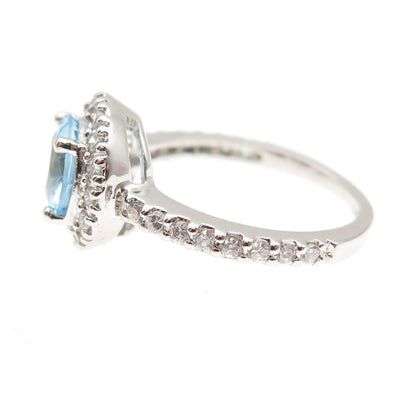 925 Sterling Silver Round-Cut Blue & White C Z Ring Size 8