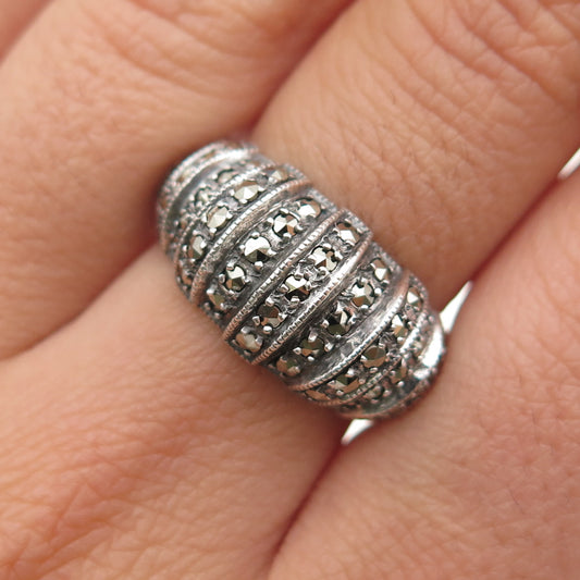 925 Sterling Silver Vintage Real Marcasite Oxidized Ring Size 7.25