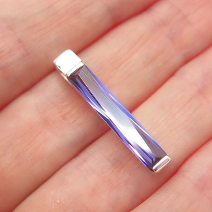 925 Sterling Silver Vintage Baguette-Cut Purple C Z Slide Bar Charm Pendant