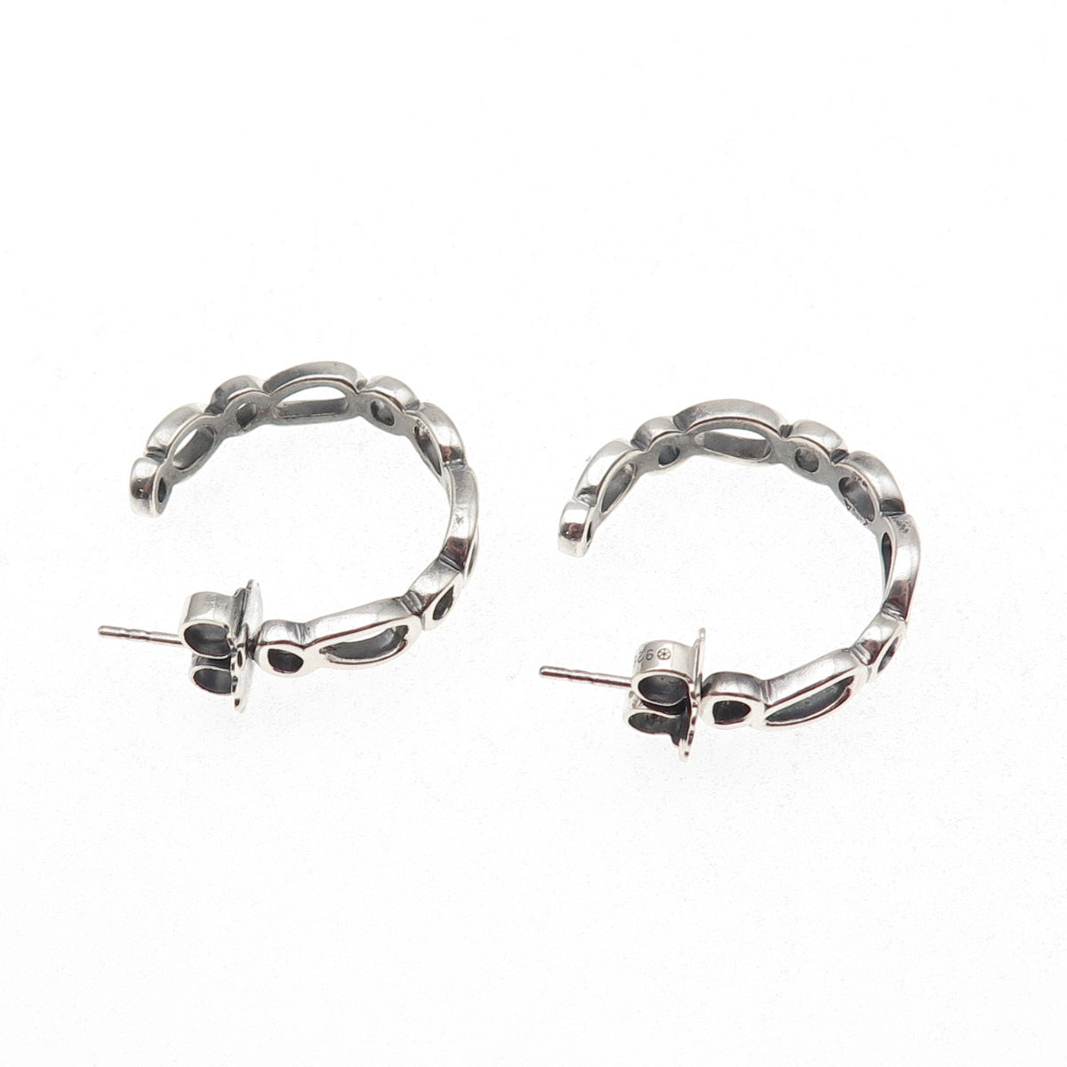 Zina 925 Sterling Silver Vintage Modernist Oval Link Oxidized Hoop Earrings