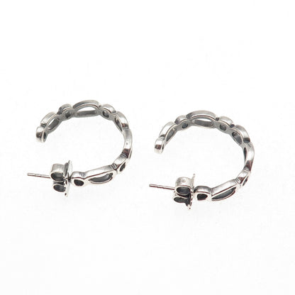 Zina 925 Sterling Silver Vintage Modernist Oval Link Oxidized Hoop Earrings