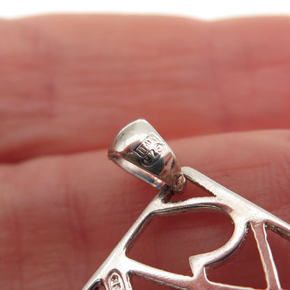 925 Sterling Silver Vintage Italy Heart Spider Web Charm Pendant