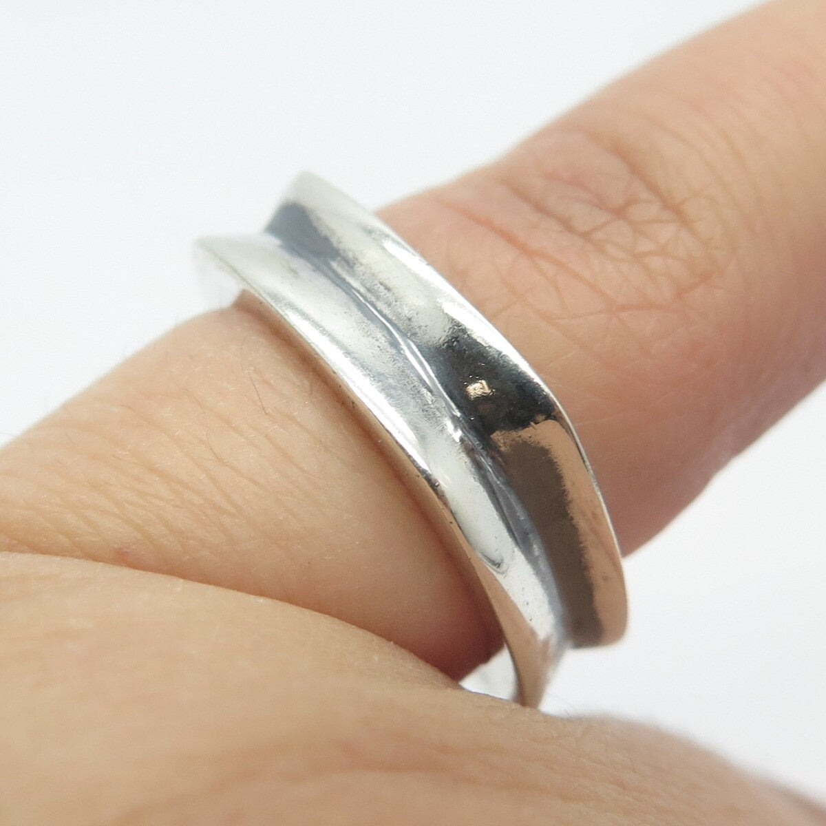925 Sterling Silver Vintage Concave Square Ring Size 5