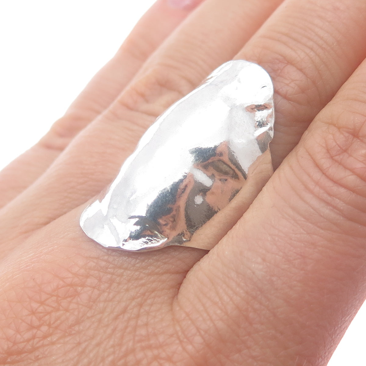 925 Sterling Silver Vintage Israel Modernist Hammered Ring Size 8.25