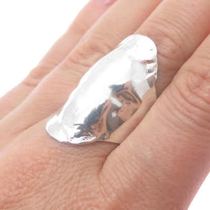 925 Sterling Silver Vintage Israel Modernist Hammered Ring Size 8.25