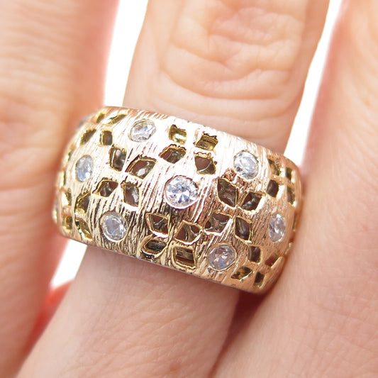 925 Sterling Silver 2-Tone Vintage Round-Cut C Z Flower Band Ring Size 6