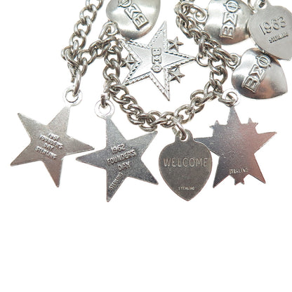 925 Sterling Silver Vintage 1951-63 Beta Sigma Phi Sorority Charms Bracelet 6.5"
