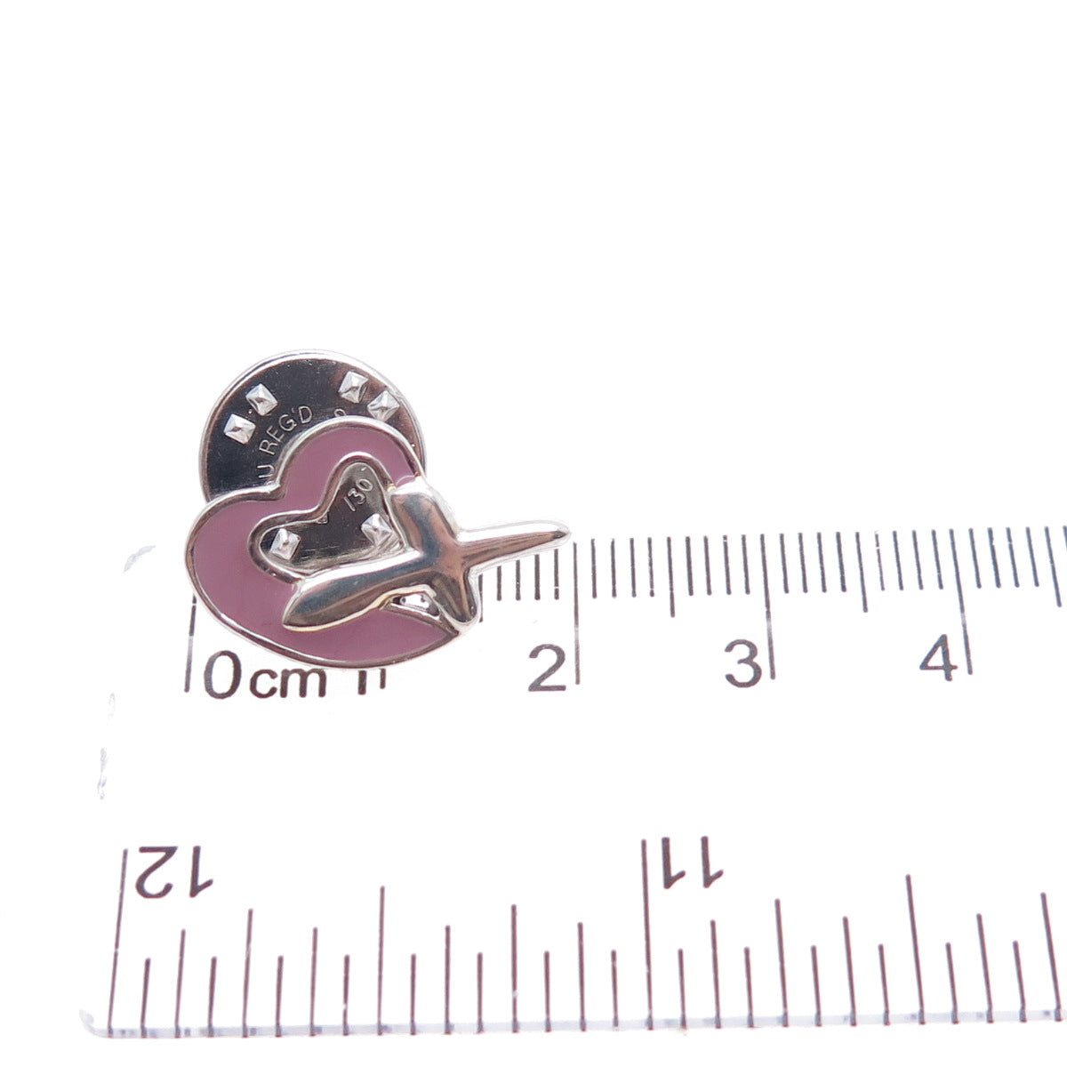 BALLOU 925 Sterling Silver Vintage Italy Enamel Heart Tie Tack / Lapel Pin