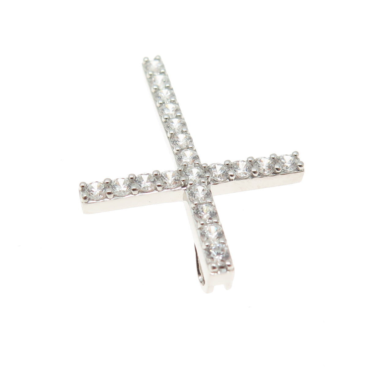 925 Sterling Silver Round-Cut C Z Cross Pendant