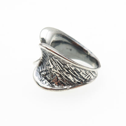 925 Sterling Silver Vintage Modernist Hug Oxidized Ring Size 6.75