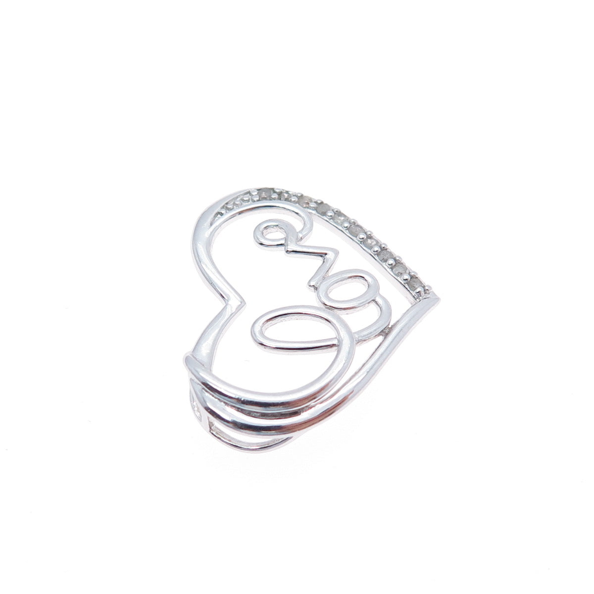 CHARLES WINSTON 925 Sterling Silver Real Diamond Love Heart Mini Slide Pendant