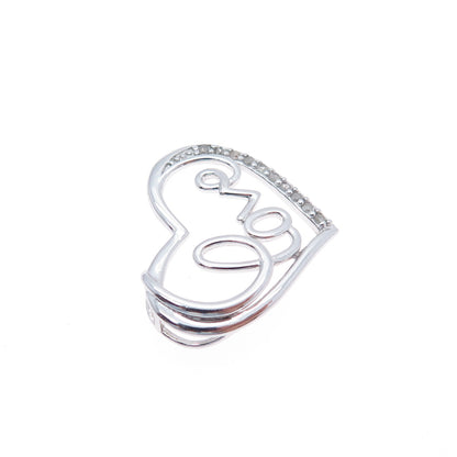 CHARLES WINSTON 925 Sterling Silver Real Diamond Love Heart Mini Slide Pendant