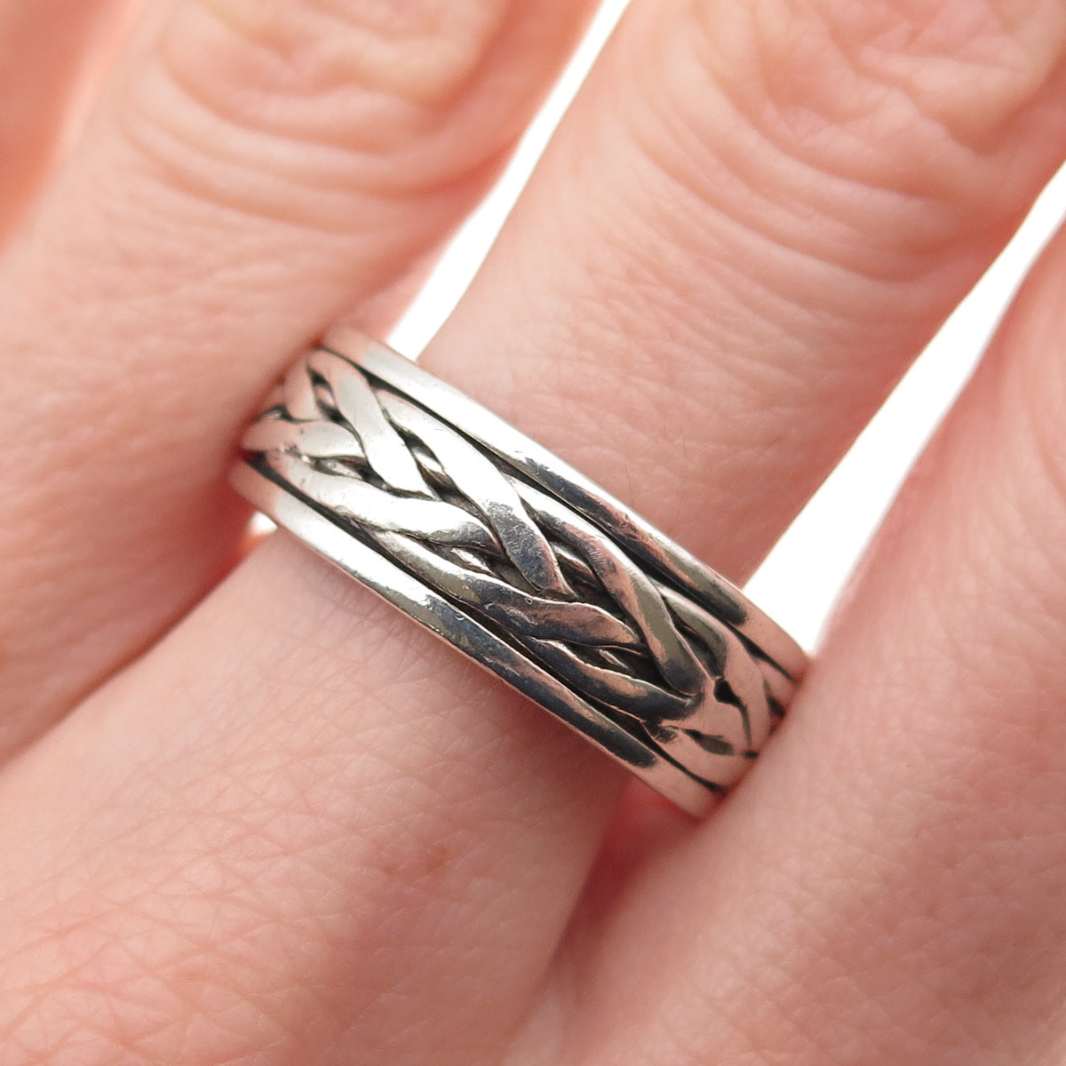 925 Sterling Silver Vintage Celtic Braided Rotating Band Ring Size 10.75