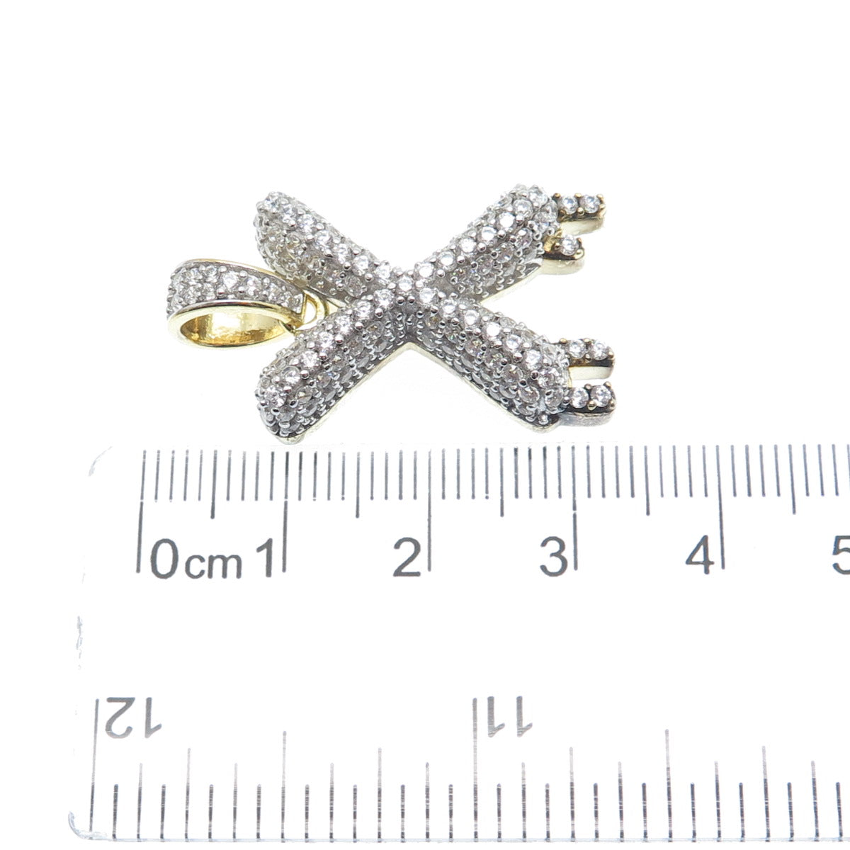 925 Sterling Silver Gold Plated Round-Cut Shaped C Z Letter X Sparkle Pendant