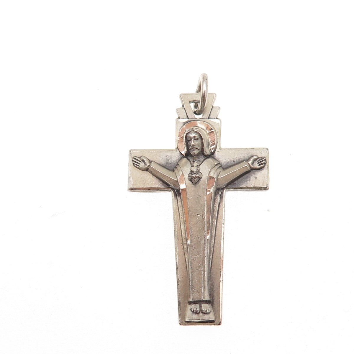 Creed 925 Sterling Silver Antique Art Deco Crucifix Cross Oxidized Charm Pendant