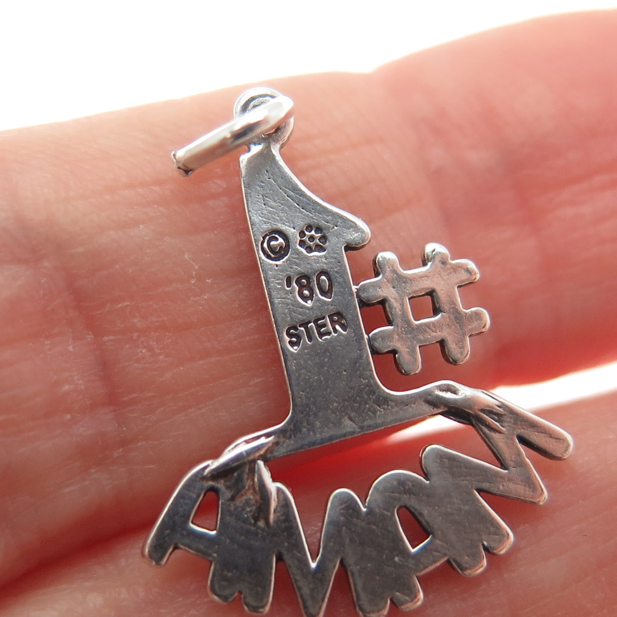 925 Sterling Silver Vintage 1980 #1 Mama Oxidized Minimalist Charm Pendant