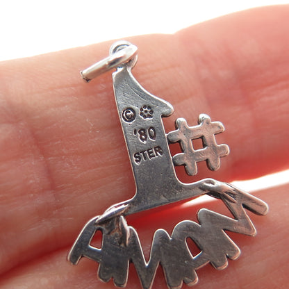 925 Sterling Silver Vintage 1980 #1 Mama Oxidized Minimalist Charm Pendant