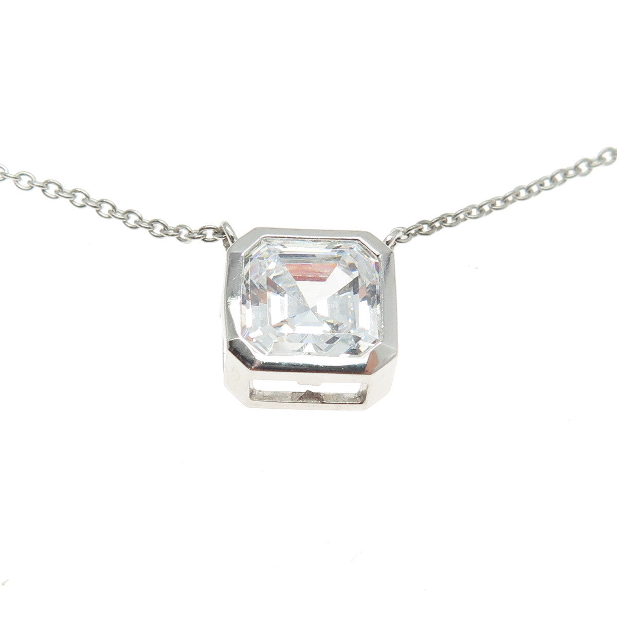 925 Sterling Silver Cushion-Cut Shaped C Z Station Rolo Chain Necklace 16"