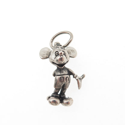 925 Sterling Silver Vintage Mickey Mouse Oxidized 3D Mini Charm Pendant