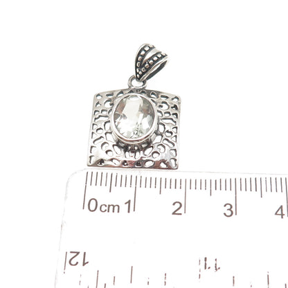 925 Sterling Silver Vintage Real Green Amethyst Modernist Charm Pendant