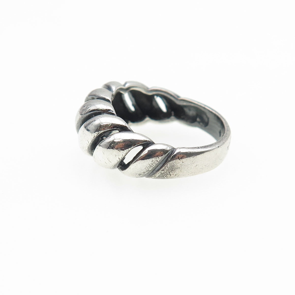 925 Sterling Silver Vintage Modernist Ribbed Oxidized Ring Size 6