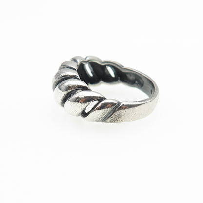 925 Sterling Silver Vintage Modernist Ribbed Oxidized Ring Size 6