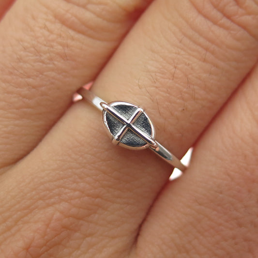 HAGIT GORALI 925 Sterling Silver Vintage Modernist Cross Oxidized Ring Size 7.25