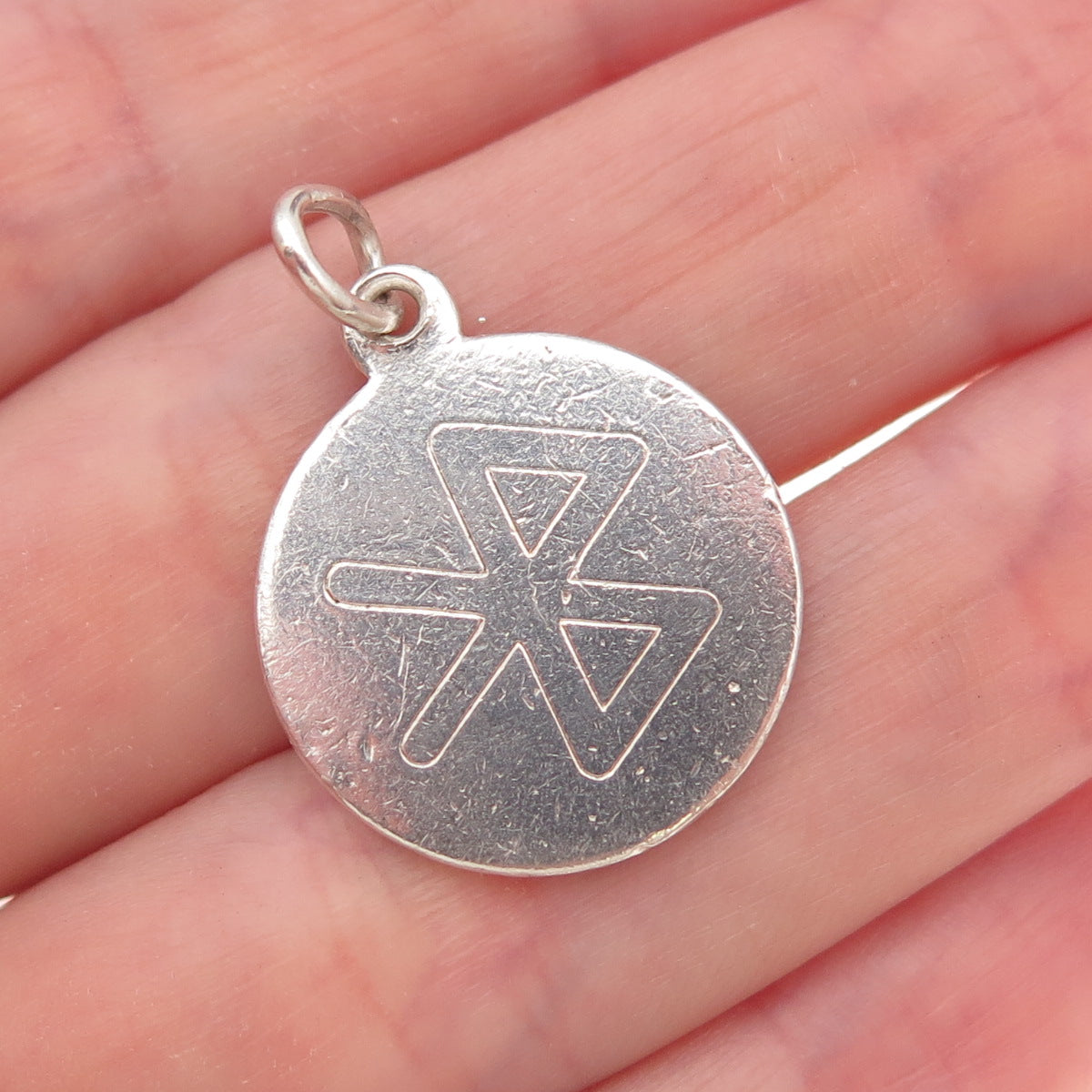Tiffany & Co. 925 Sterling Silver Vintage Bluetooth Logo Round Tag Charm Pendant