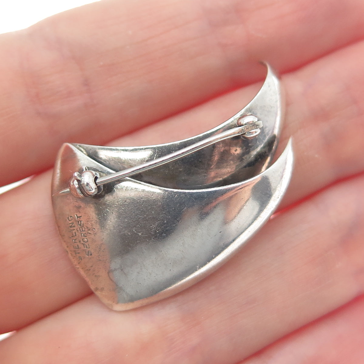 RUSSELL SECREST 925 Sterling Silver Vintage Modernist Oxidized Pin Brooch