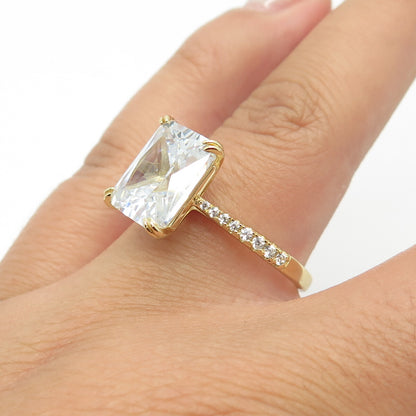 925 Sterling Silver Gold Plated Emerald-Cut C Z Ring Size 9
