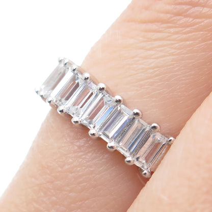 DSMK 925 Sterling Silver Emerald-Cut Shaped C Z Half Eternity Ring Size 7.25